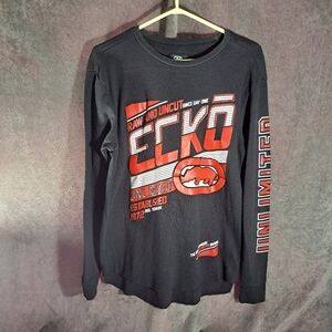 Ecko Unltd. Raw And Uncut Black Red White Thermal Graphic Long Sleeve Shirt VG M